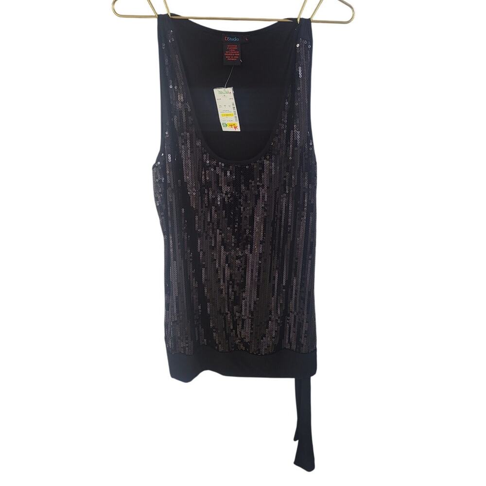D Studio Sleeveless Scoop Neck Sequin Blouse w/side tie - Large